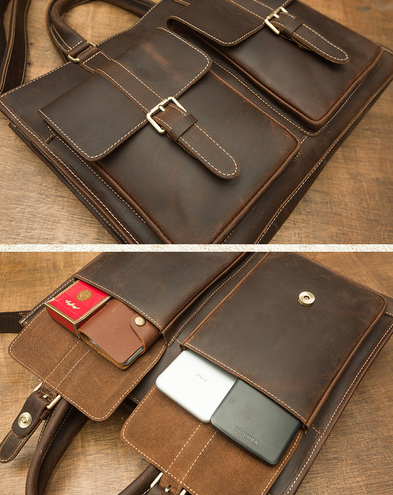 Men's Handbag Handbag Handmade Retro Cowhide Genuine Leather Shoulder Bag Crossbody Bag Crazy Horse Cambridge Briefcase 