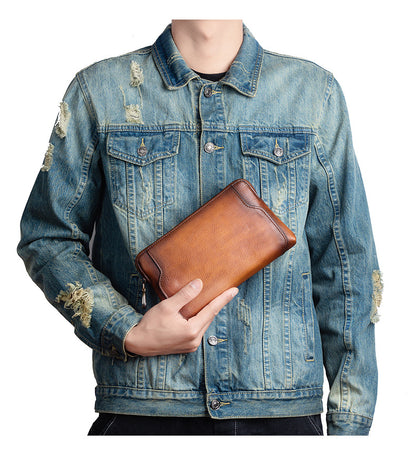 Men's Clutch Bag Genuine Cowhide Leather Retro Casual Men's Bag 