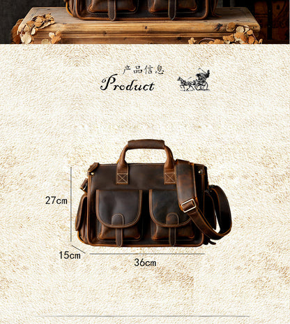 Men's original handmade handbag travel bag cowhide genuine leather messenger bag crossbody shoulder bag 