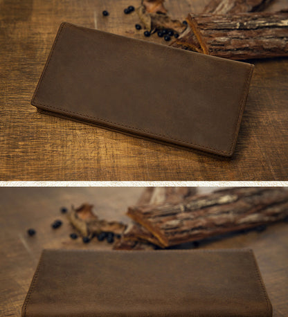 Men's long wallet, genuine cowhide leather, Crazy Horse, handmade, ultra-thin, bi-fold, card holder, simple, retro wallet for men 
