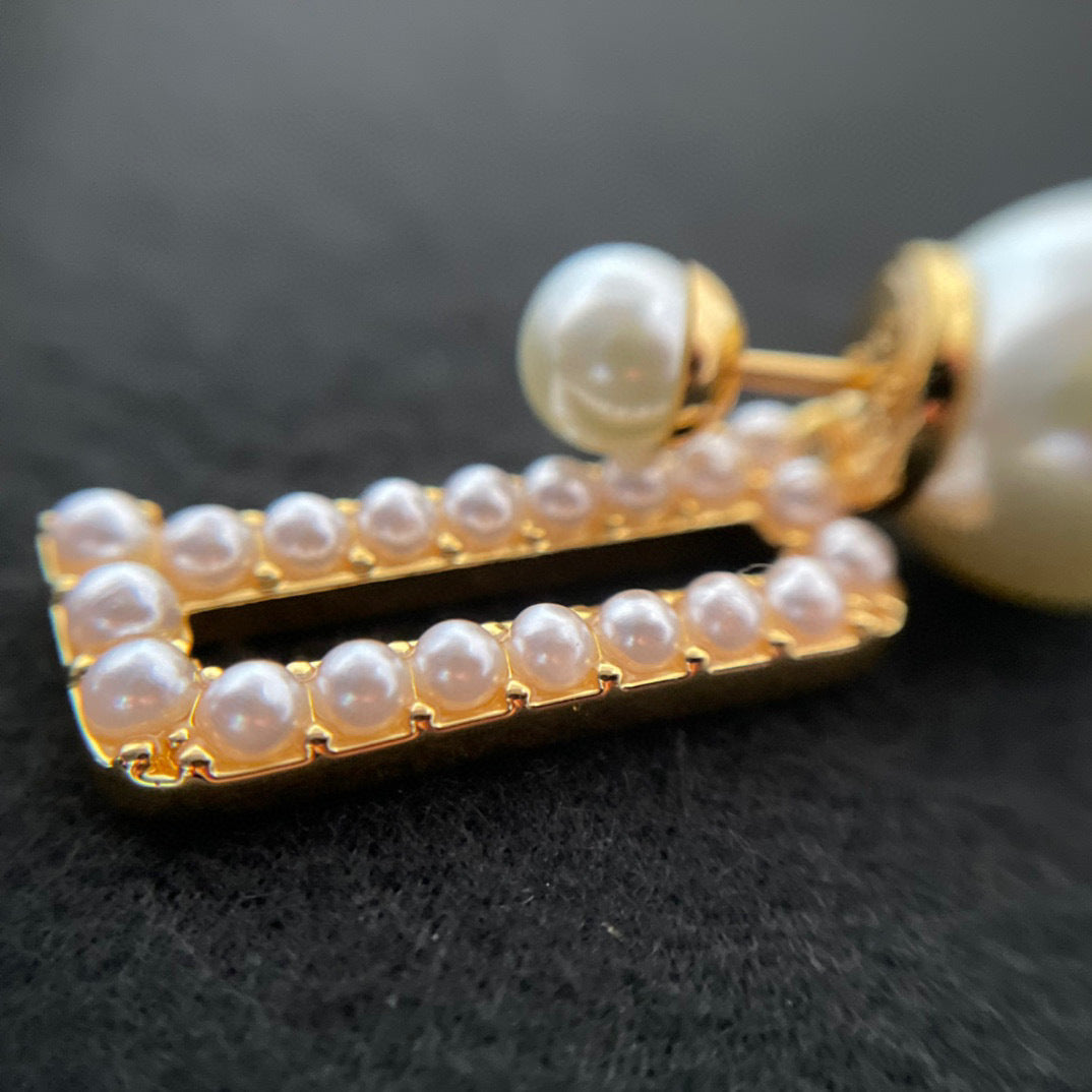 Pearl earrings women cubic chassis temperament fashion light luxury earrings 
