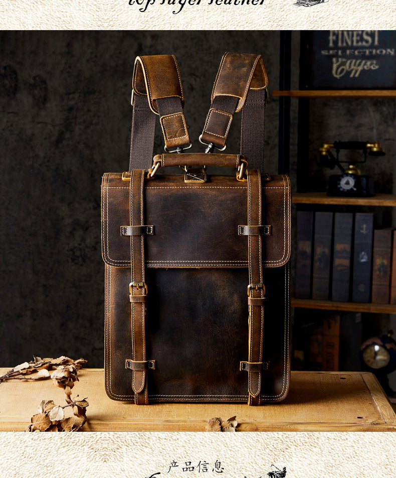 Men's Backpack Handcrafted Genuine Cowhide Leather Retro Multifunctional Casual Crossbody Bag Handbag Handbag for Men 