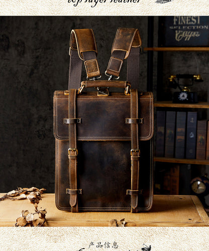 Men's Backpack Handcrafted Genuine Cowhide Leather Retro Multifunctional Casual Crossbody Bag Handbag Handbag for Men 