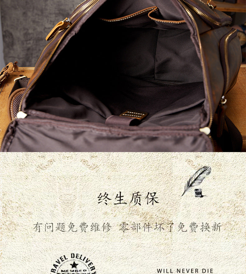 Men's backpack, handmade, genuine cowhide leather, retro outdoor men's travel bag, computer bag 