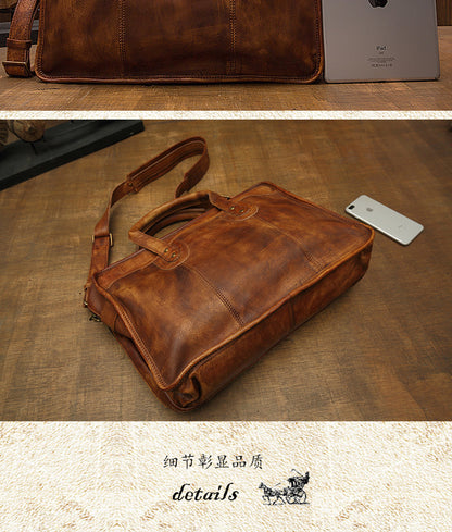 Men's handbag briefcase handmade cowhide retro travel bag crossbody shoulder bag computer bag handbag 