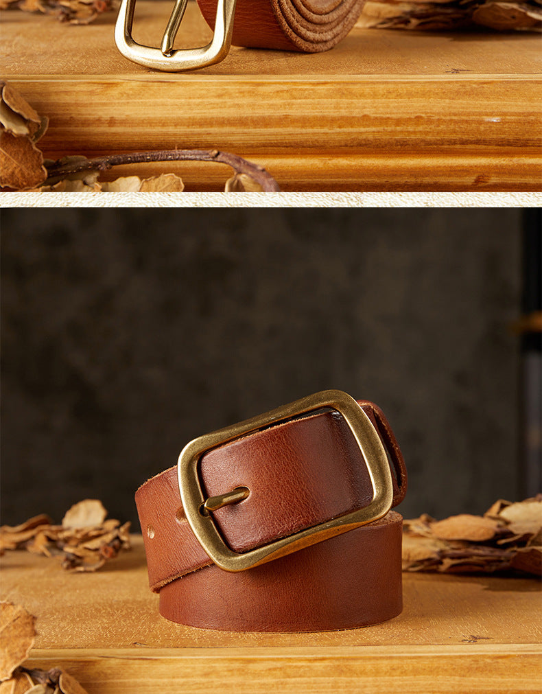 Men's Belt Handmade Vintage Copper Needle Buckle Cowhide Genuine Leather Casual Men's Belt 