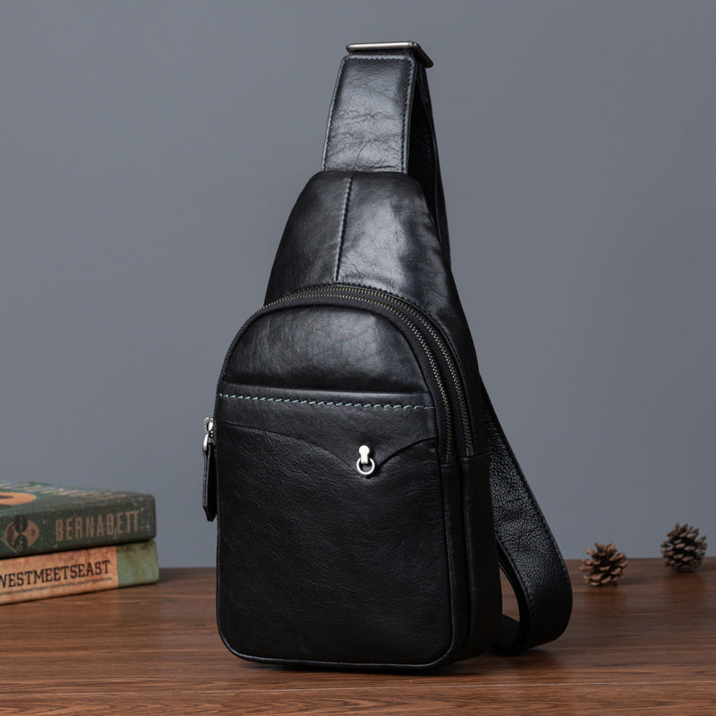 Men's bust bag genuine cowhide leather retro casual crossbody bag for men 