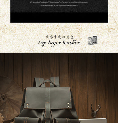 Men's backpack handmade original cowhide genuine leather retro fashion unisex casual bag 