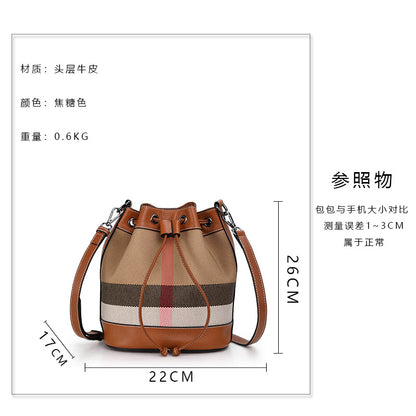 Women's handbag Plaid leather crossbody bag Large capacity canvas bag Shoulder bag that goes with anything.Pochette