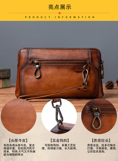 Men's Clutch Bag Genuine Cowhide Leather Retro Casual Men's Bag 