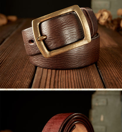 Men's Belt Original Handmade Retro Cowhide Genuine Leather Copper Needle Buckle Men's Belt