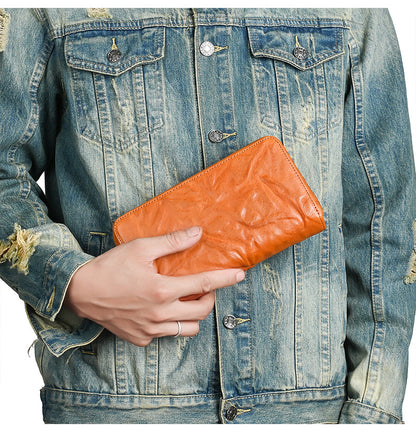 Men's Wallet Cowhide Genuine Leather Clutch Bag Mobile Phone Bag Retro Casual Men's Handbag 