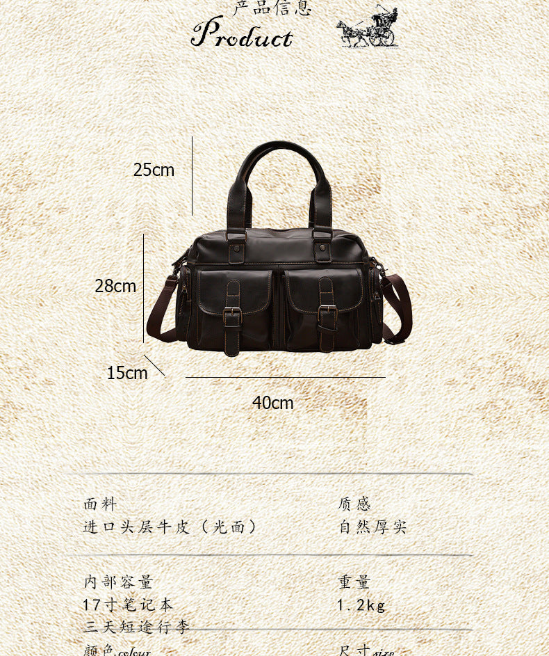 Men's Handbag, Business Trip, Travel Bag, Handmade, Genuine Cowhide Leather, Casual, Fashion, Crossbody Shoulder Bag 