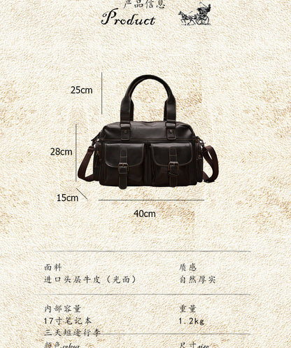Men's Handbag, Business Trip, Travel Bag, Handmade, Genuine Cowhide Leather, Casual, Fashion, Crossbody Shoulder Bag 