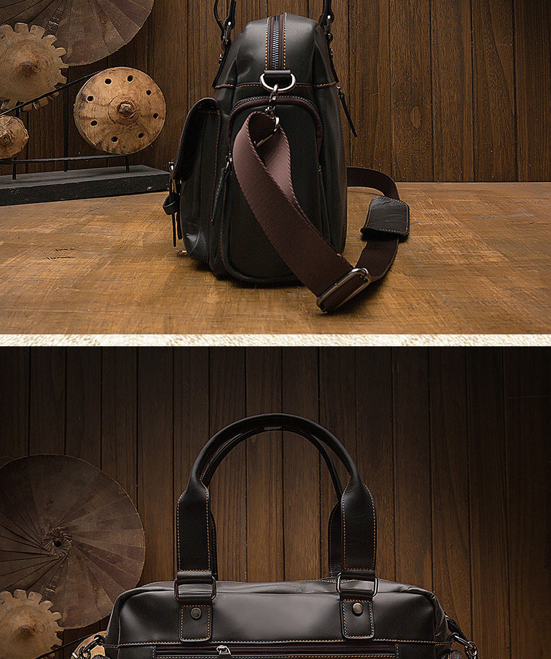 Men's Handbag, Business Trip, Travel Bag, Handmade, Genuine Cowhide Leather, Casual, Fashion, Crossbody Shoulder Bag 