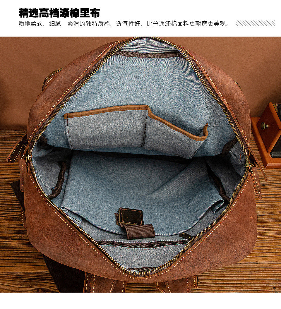 Men's backpack genuine leather cowhide retro large capacity men computer bag 