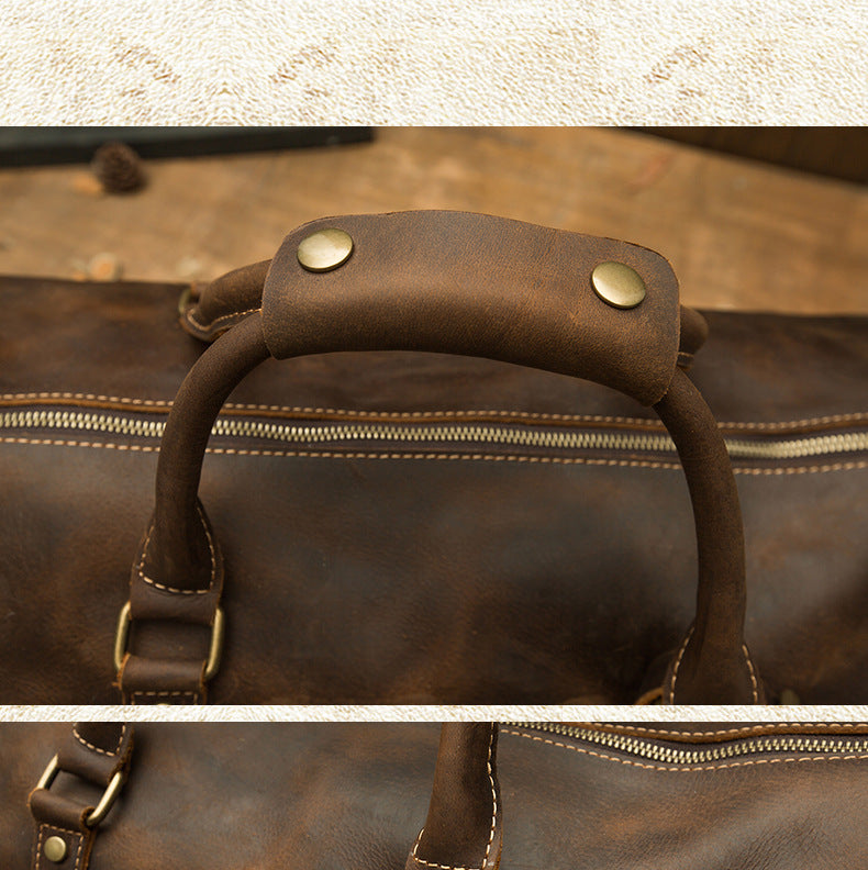 Men's Travel Bag Large Capacity Cowhide Crazy Horse Handmade Retro Crossbody Bag Fashion Luggage Bag for Men 