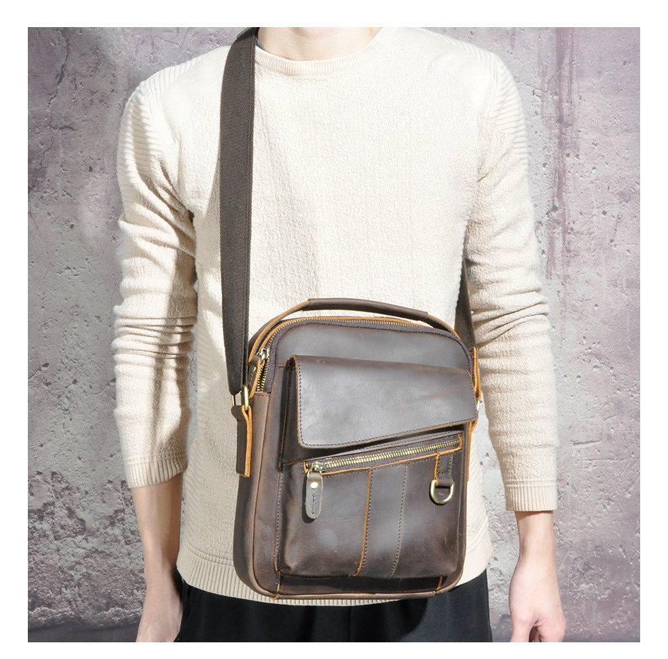 Men's Crossbody Bag Cowhide Genuine Leather Retro Travel Outdoor Men Shoulder Bag 