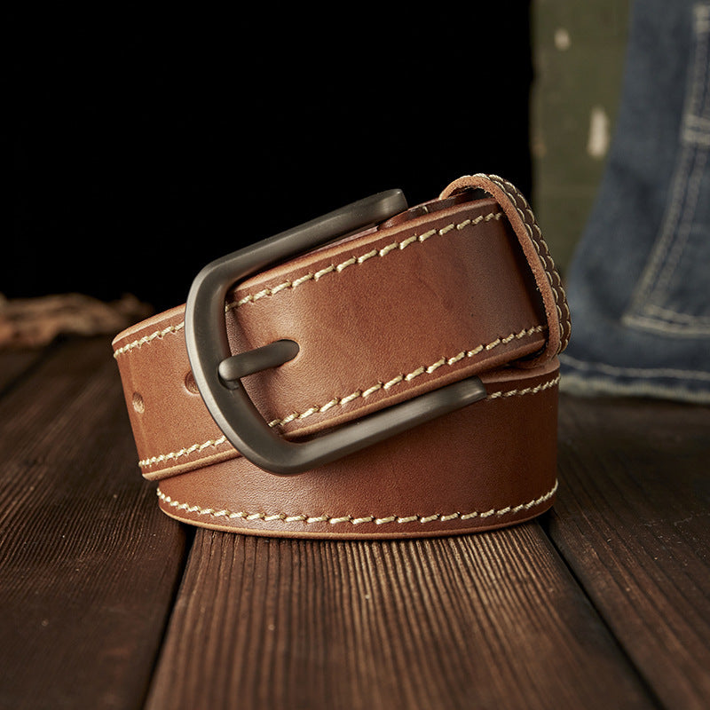 Men's Belt Handmade Genuine Cowhide Leather Needle Buckle Casual Vintage Simple Men's Belt 