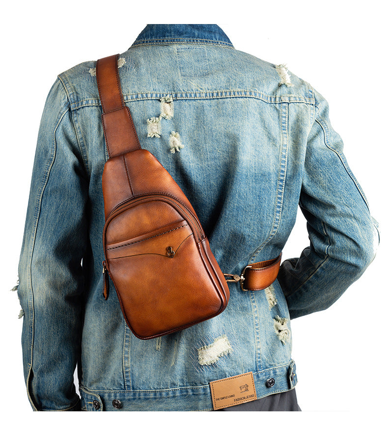 Men's bust bag genuine cowhide leather retro casual crossbody bag for men 