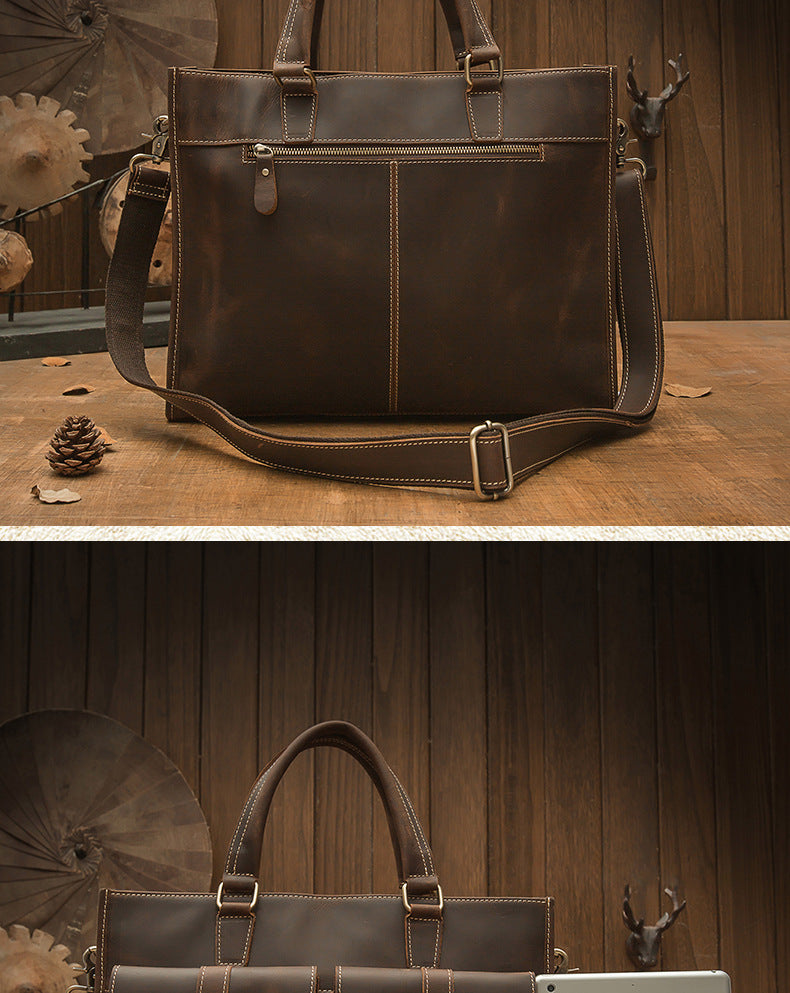 Men's Handbag Handbag Handmade Retro Cowhide Genuine Leather Shoulder Bag Crossbody Bag Crazy Horse Cambridge Briefcase 