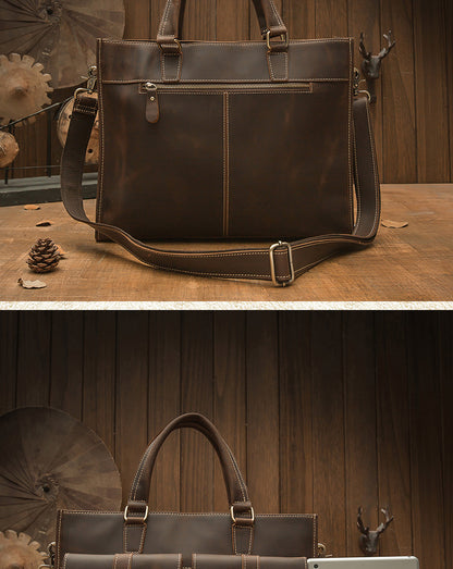 Men's Handbag Handbag Handmade Retro Cowhide Genuine Leather Shoulder Bag Crossbody Bag Crazy Horse Cambridge Briefcase 