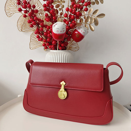 Genuine leather shoulder bag Luxury retro simple shoulder bag Messenger bag Goes with anything