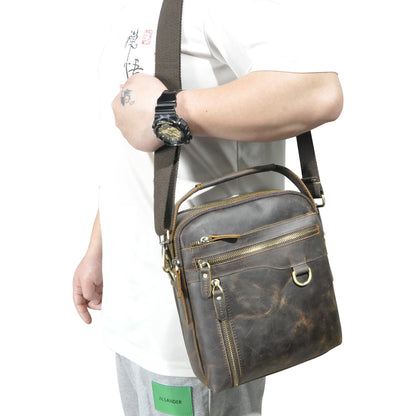 Men's Shoulder Bag Genuine Cowhide Leather Retro Travel Outdoor Men's Crossbody Bag