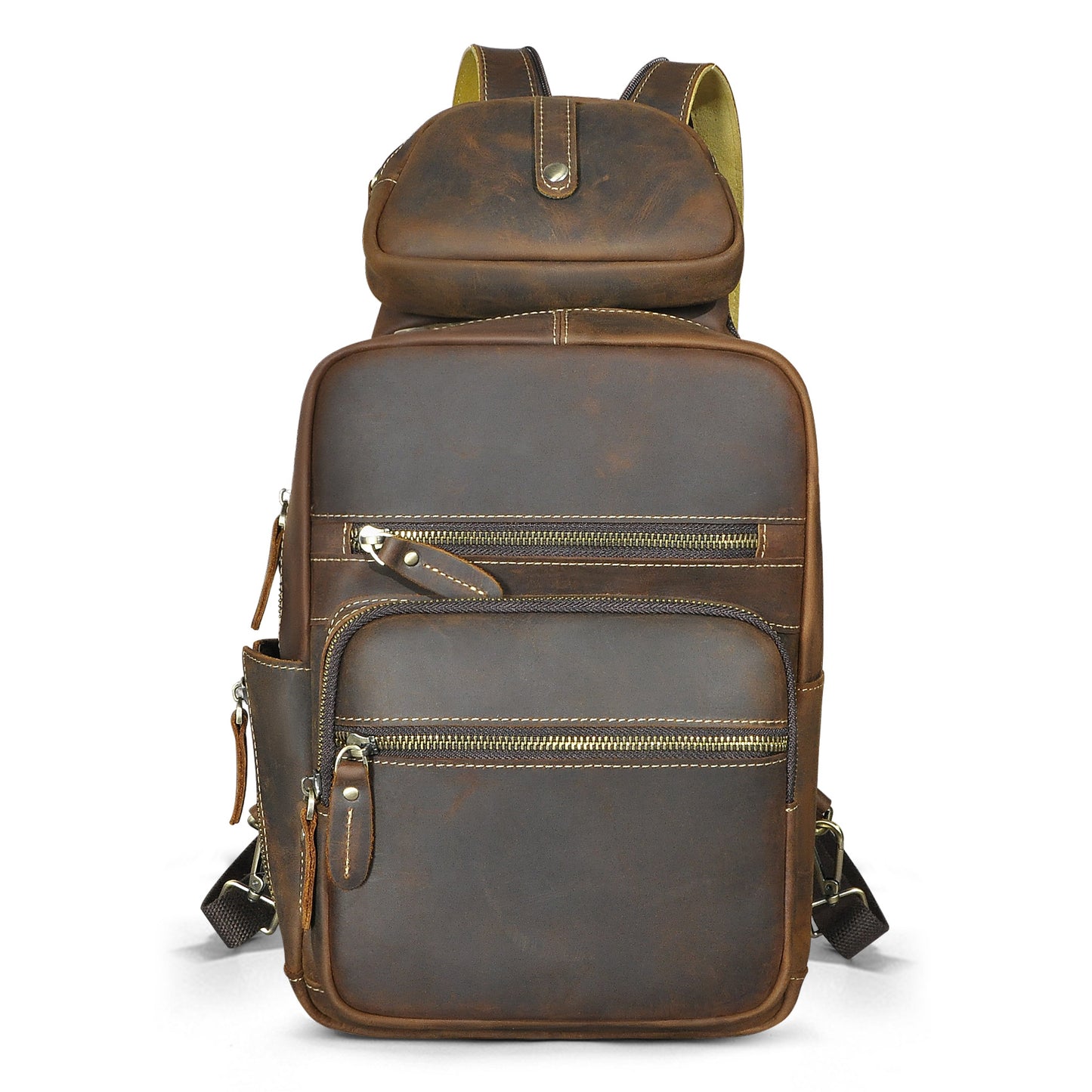 Men's Backpack Cowhide Genuine Leather Versatile Retro Outdoor Fashion Men's Bust Bag 