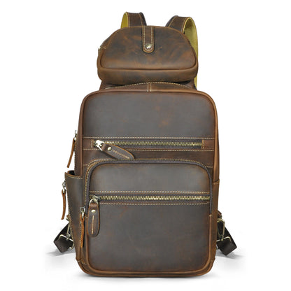 Men's Backpack Cowhide Genuine Leather Versatile Retro Outdoor Fashion Men's Bust Bag 