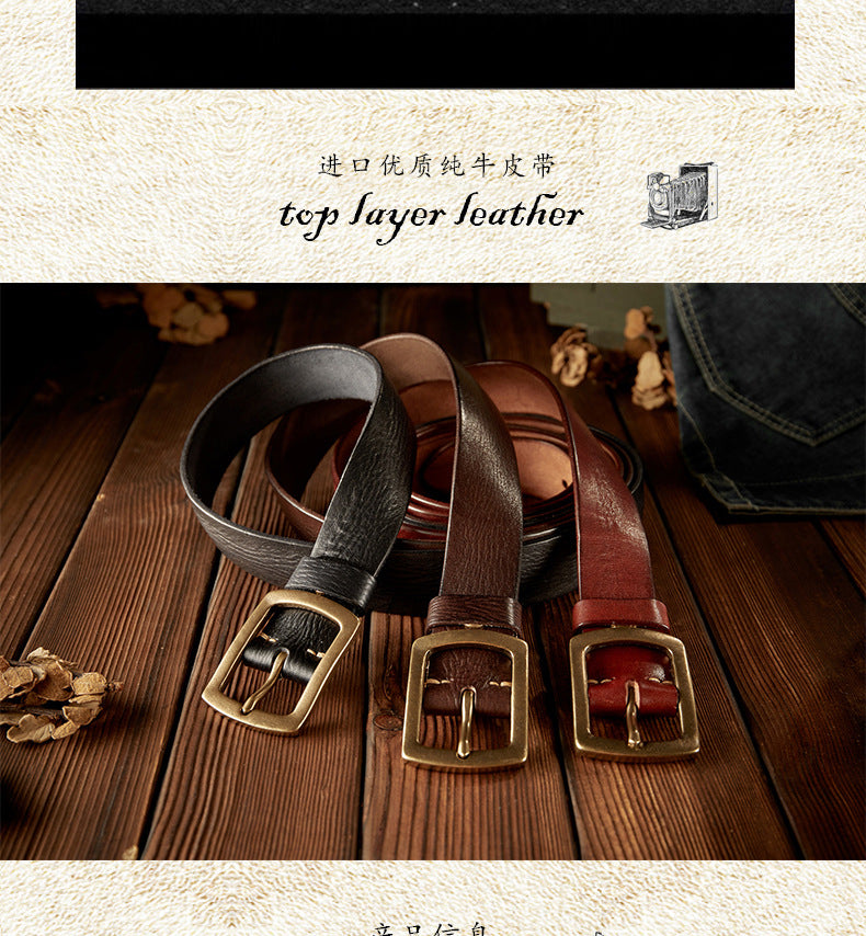 Men's Belt Original Handmade Retro Cowhide Genuine Leather Copper Needle Buckle Men's Belt