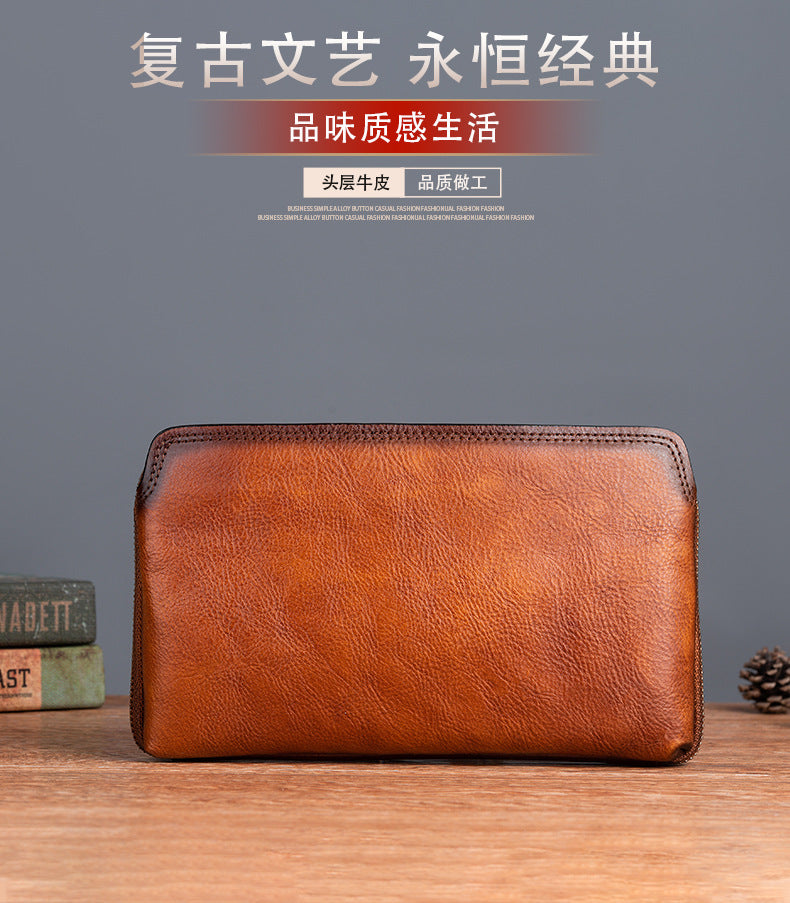Men's Clutch Bag Genuine Cowhide Leather Practical Retro Casual Men Bag 