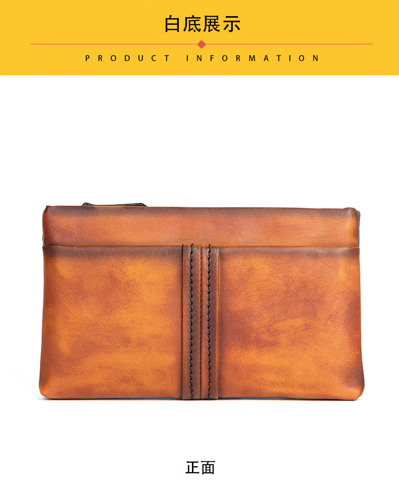 Men's Clutch Bag Genuine Cowhide Leather Retro Casual Men Bag 