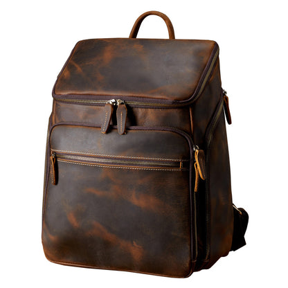 Men's backpack, handmade, genuine cowhide leather, retro outdoor men's travel bag, computer bag 