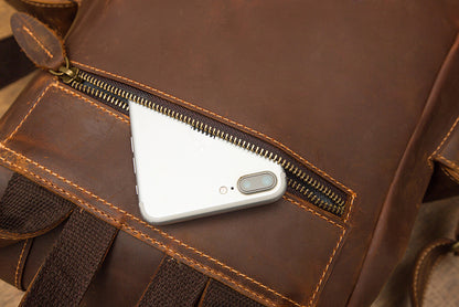 Men's Backpack, Original Handcrafted, Genuine Cowhide Leather, Retro Casual, Unisex, Travel Bag, Computer Bag