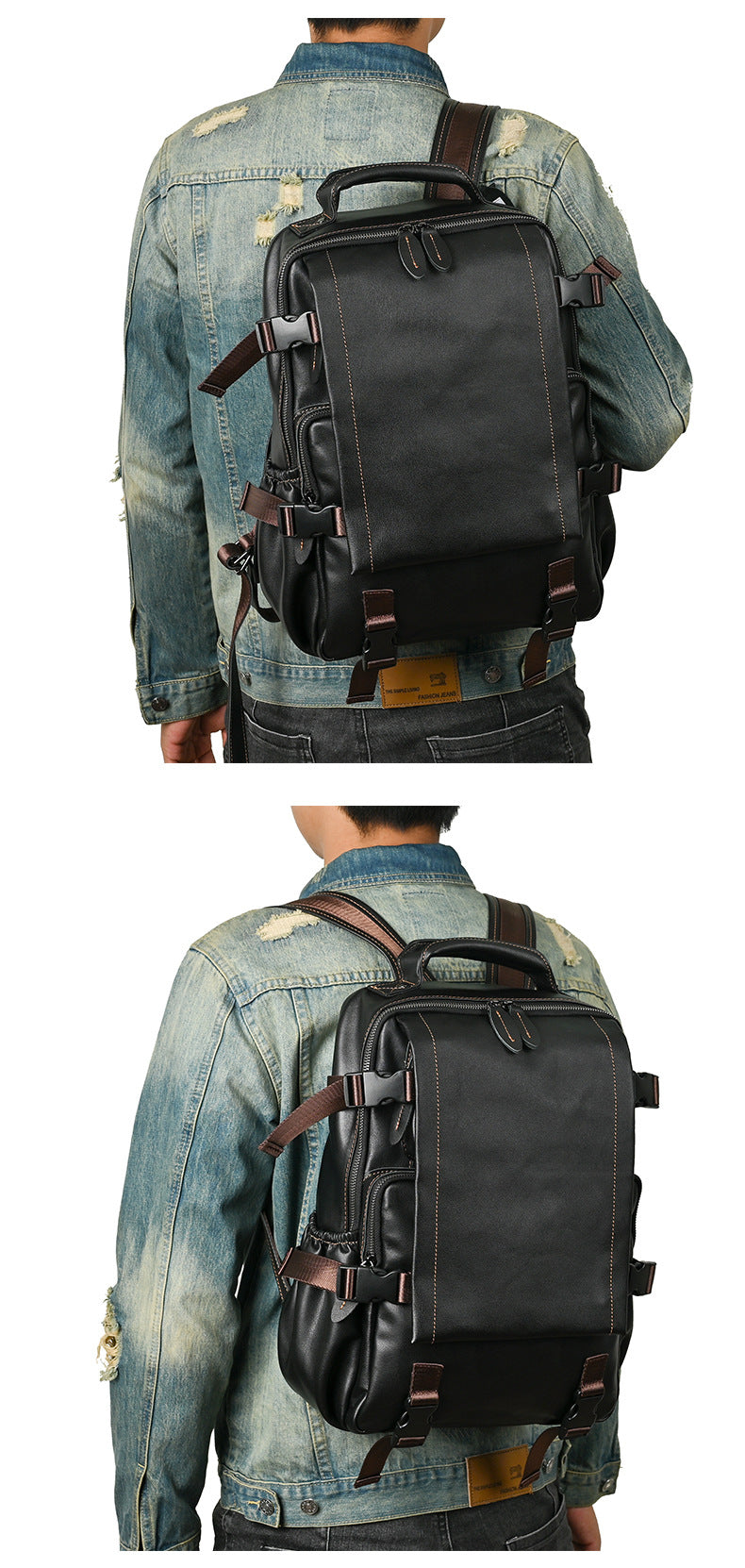 Men's backpack cowhide genuine leather business casual computer bag fashion large capacity travel bag for men 