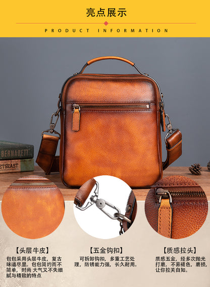Men's Shoulder Bag Genuine Cowhide Leather Retro Casual Male Crossbody Bag 
