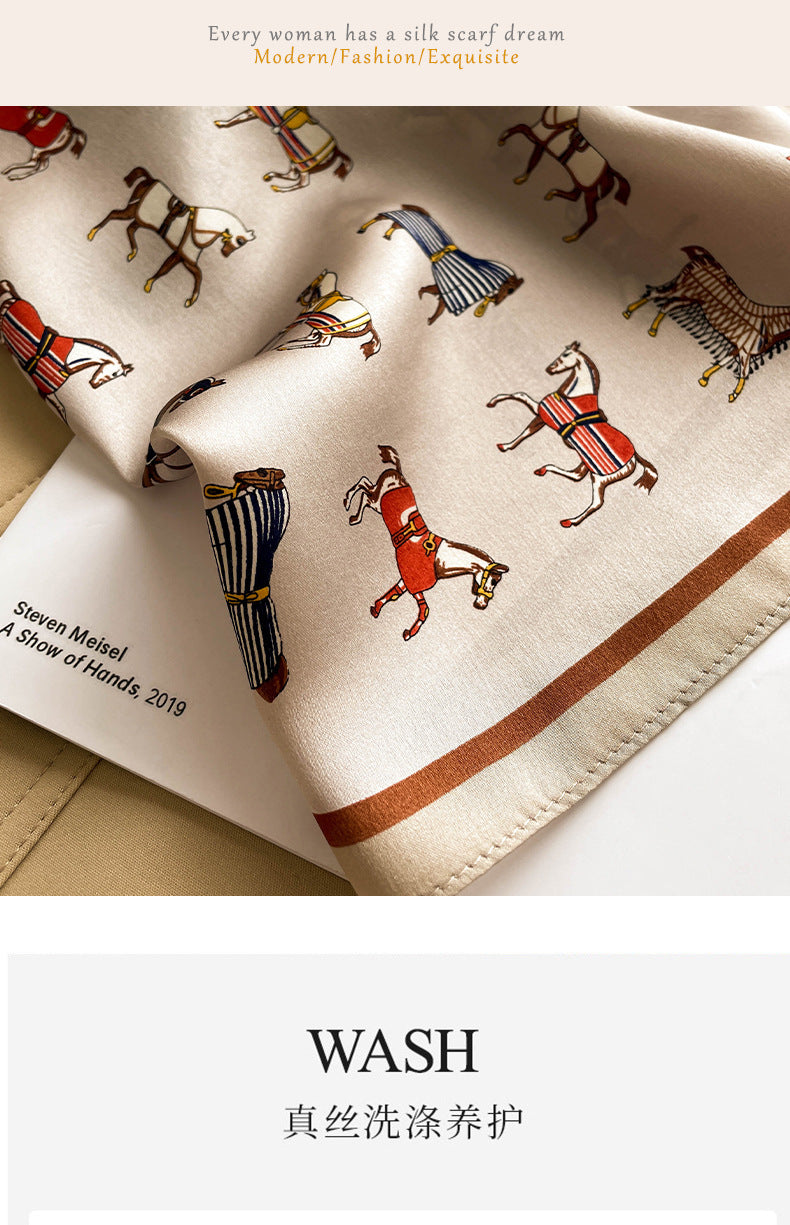 Silk scarf printed pattern neckerchief that goes with anything High quality elegant temperament scarf 