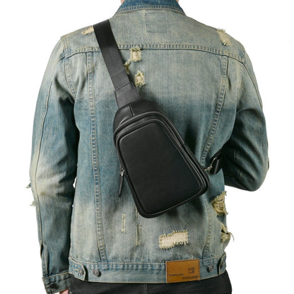 Men's bust bag Genuine cowhide leather retro casual men's crossbody bag smartphone pouch 