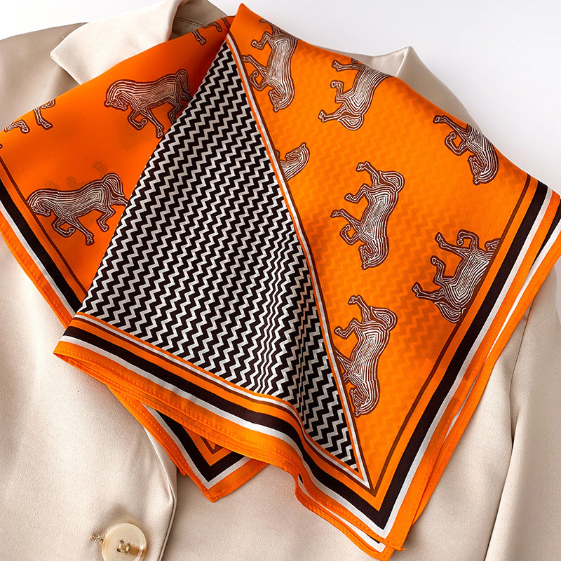 Silk Scarf Houndstooth Print Pattern Small Scarf Women Fashion Sheer Scarf Temperament