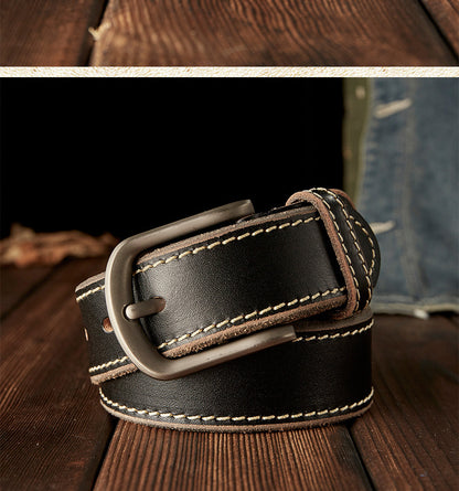 Men's Belt Handmade Genuine Cowhide Leather Needle Buckle Casual Vintage Simple Men's Belt 