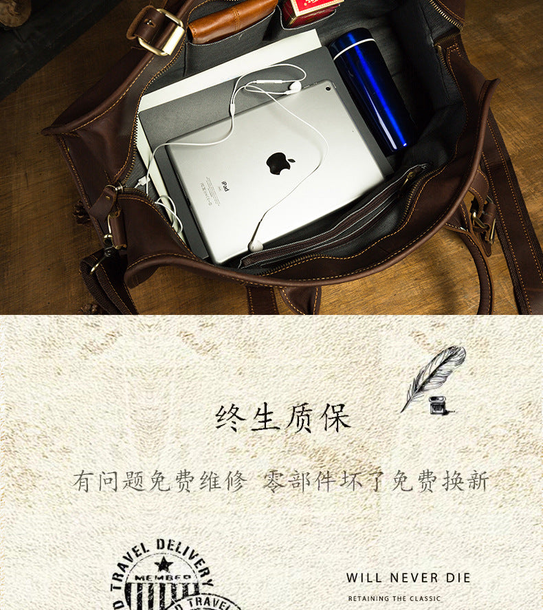 Men's travel bag Genuine cowhide leather large capacity handbag Men's crossbody shoulder bag Luggage bag 