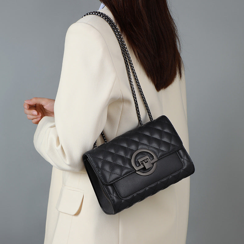 Genuine leather women's bag crossbody bag fashion net popular check chain bag shoulder bag. Pochette