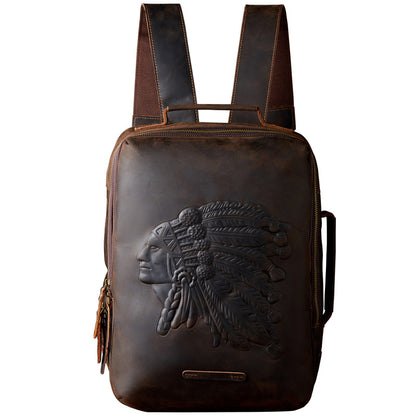Men's Rucksacks Cowhide Genuine Leather Crazy Horse Handmade Handbags Fashion Computer Bags for Men 