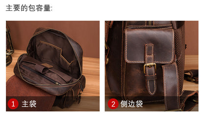 Men's Rucksack Genuine Cowhide Leather Retro Large Capacity Computer Bag for Men 