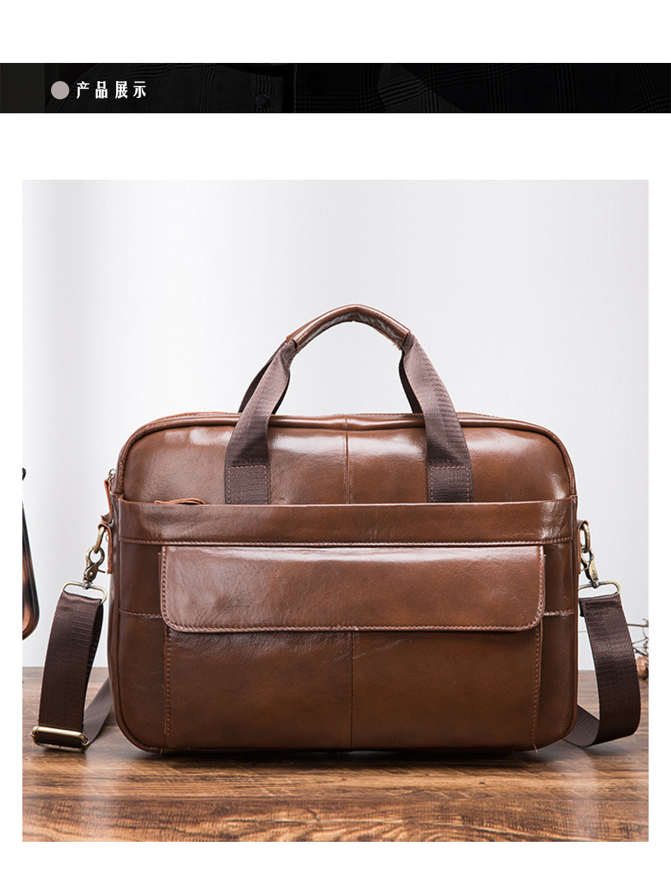 Men's Handbag Briefcase Cowhide Genuine Leather Retro Business Computer Bag for Men 