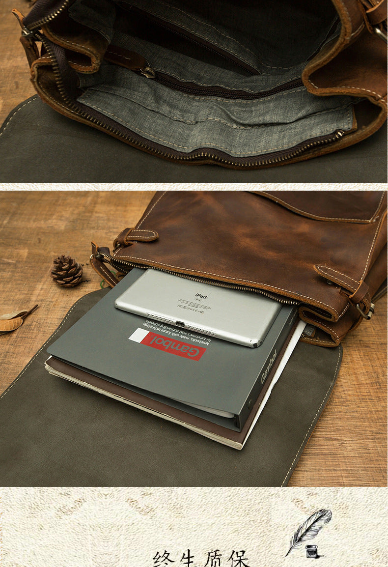 Men's Rucksack Genuine Cowhide Leather Handmade Korean Fashion Unique Travel Computer Bag for Men 