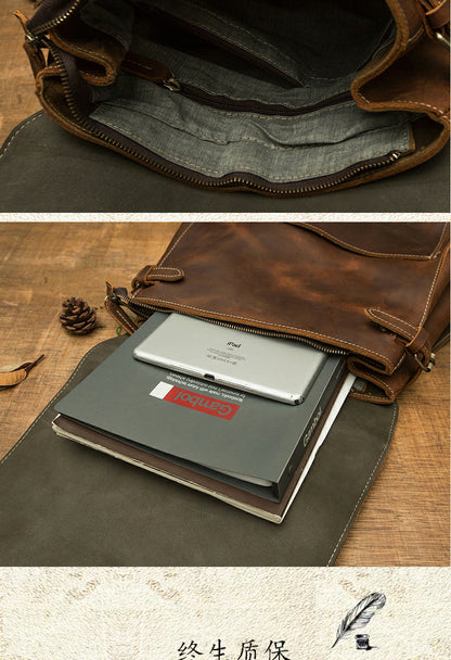 Men's Rucksack Genuine Cowhide Leather Handmade Korean Fashion Unique Travel Computer Bag for Men 