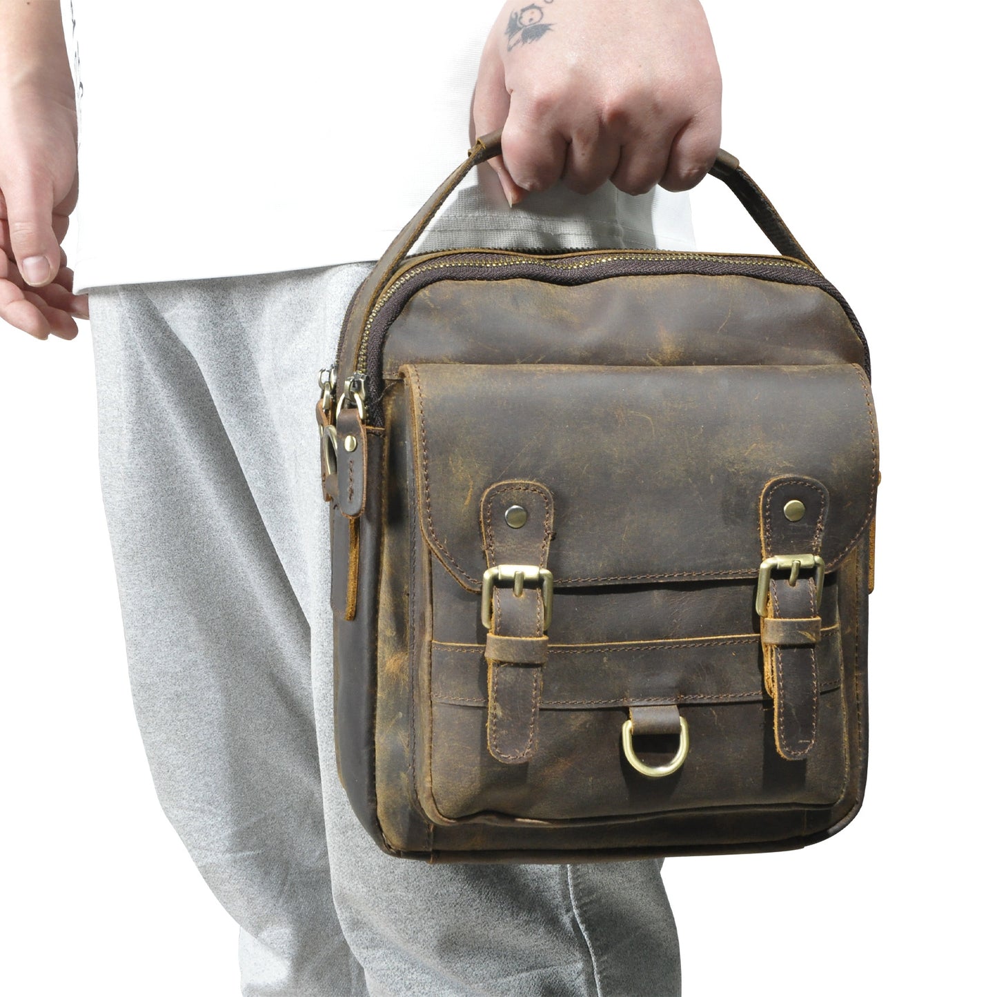 Men's Shoulder Bag Genuine Cowhide Leather Retro Travel Outdoor Men's Crossbody Bag