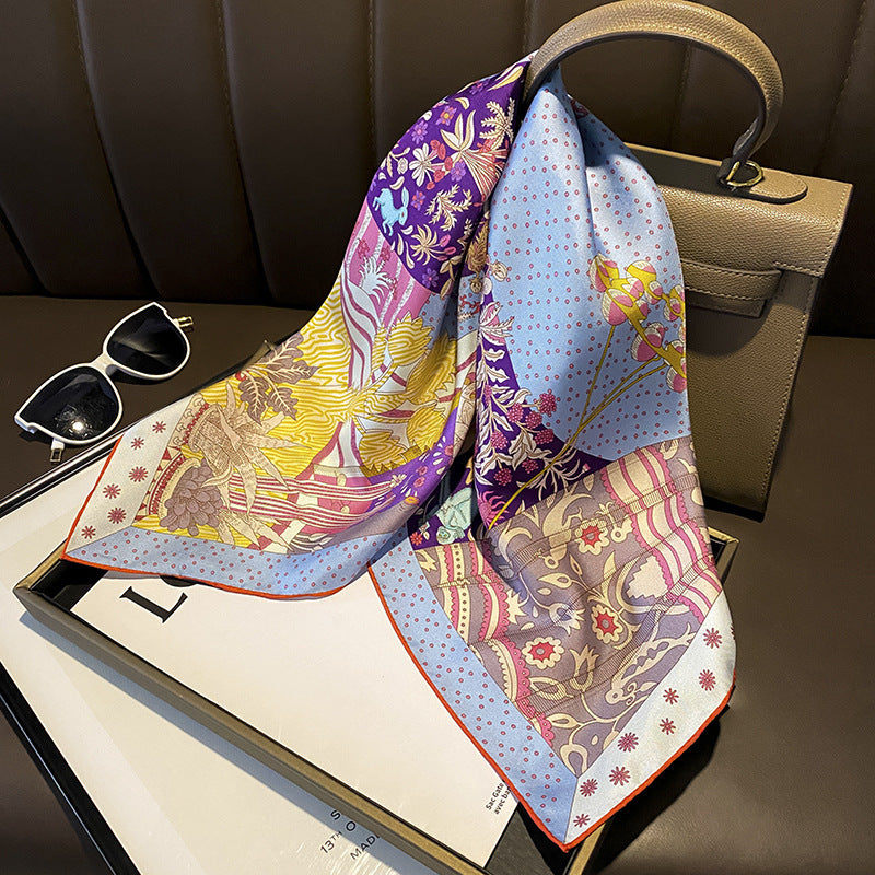 Silk scarf thin printed pattern color matching binder high quality temperament neckerchief 